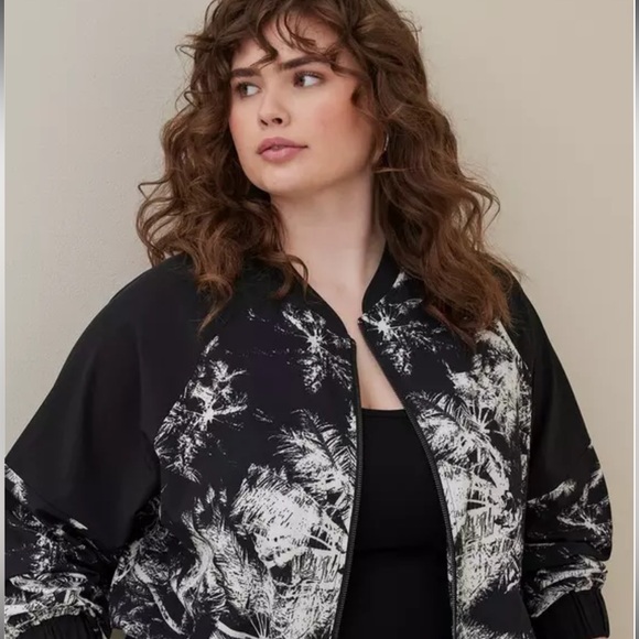 Torrid Lovesick Color Block Bomber Jacket Palms Black grunge Beachcore retro - Picture 9 of 10